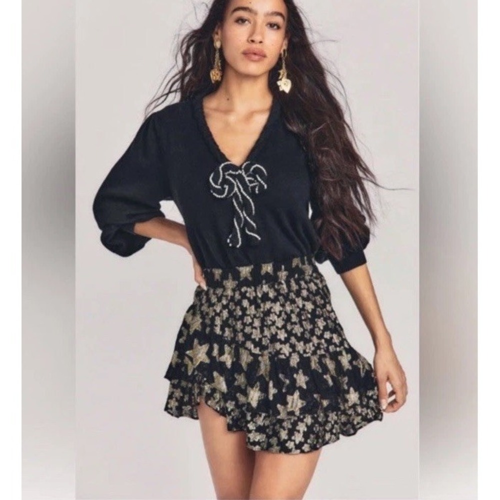 Love Shack Fancy Leonora Pullover Pearl Bow Sizeโ S Black Coquette Girlhood